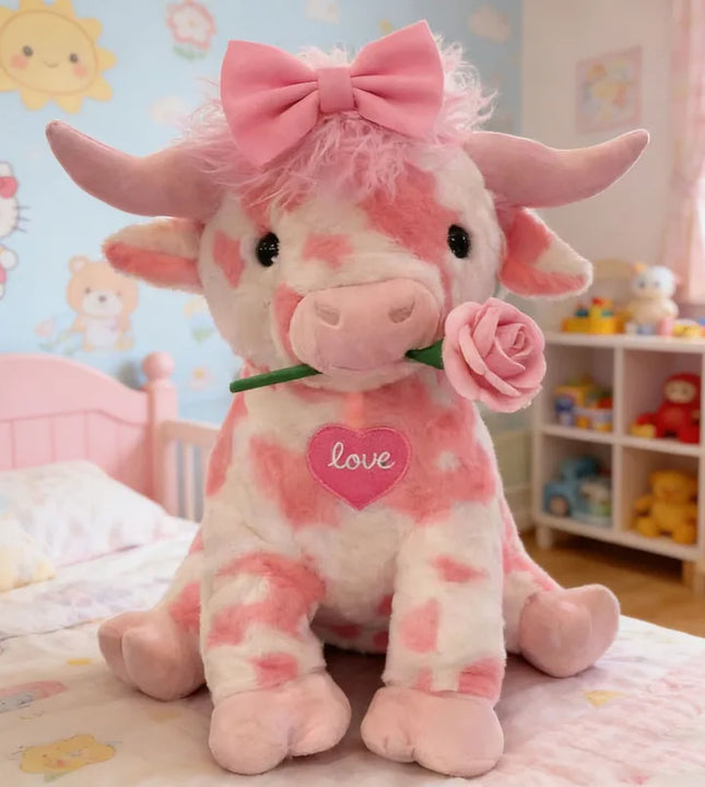 Peluche Vache Highland Rose – Douce & Adorable